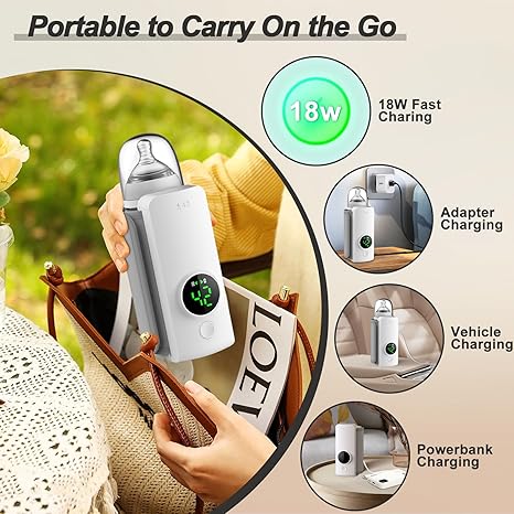 Portable Bottle Warmer, Travel-Friendly, Baby Milk Bottle Heating Rechargable