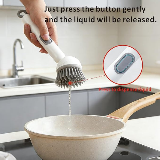Rotating Dish Brush with Soap Dispenser, Non-Slip Long Handle (Pack of 2)