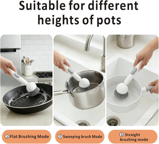 Rotating Dish Brush with Soap Dispenser, Non-Slip Long Handle (Pack of 2)