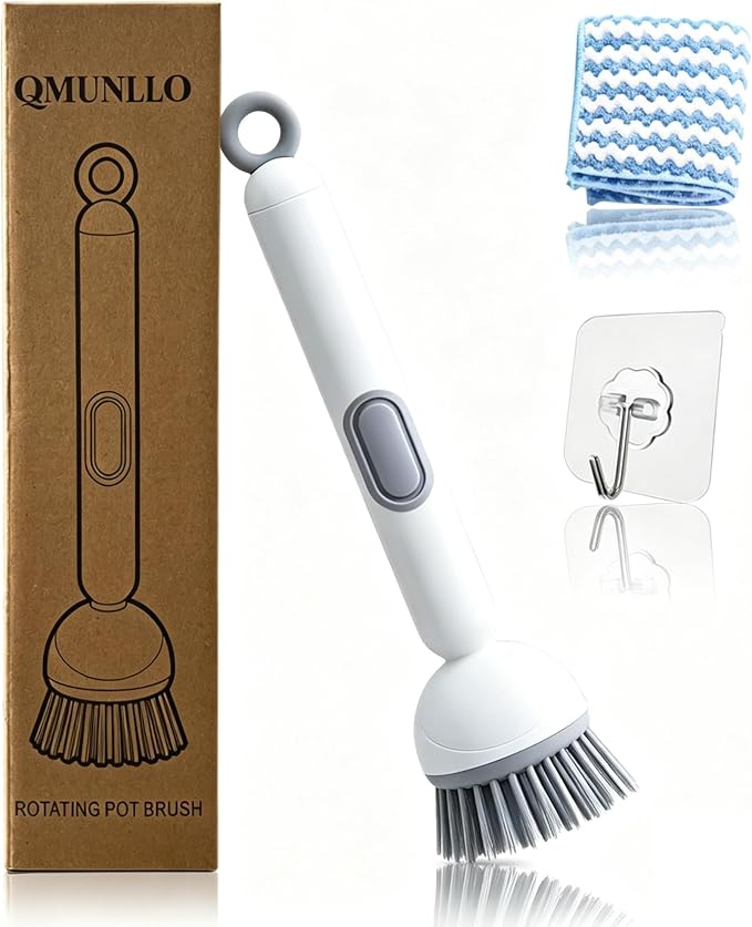 Rotating Dish Brush with Soap Dispenser, Non-Slip Long Handle (Pack of 2)