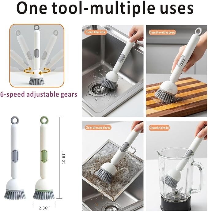 Rotating Dish Brush with Soap Dispenser, Non-Slip Long Handle (Pack of 2)