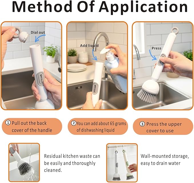 Rotating Dish Brush with Soap Dispenser, Non-Slip Long Handle (Pack of 2)